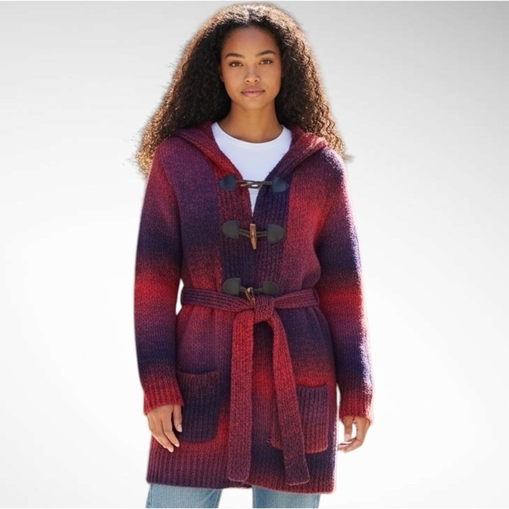 M. Maggio Zip-Front Hooded Sweater Belted Long-Sleeve